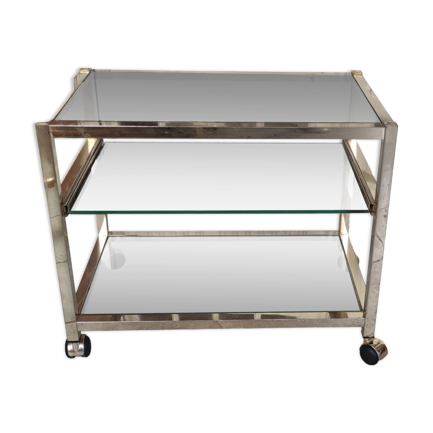 Rolling console service design / gold metal and glass