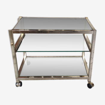 Desserte console roulante design/métal doré et verre