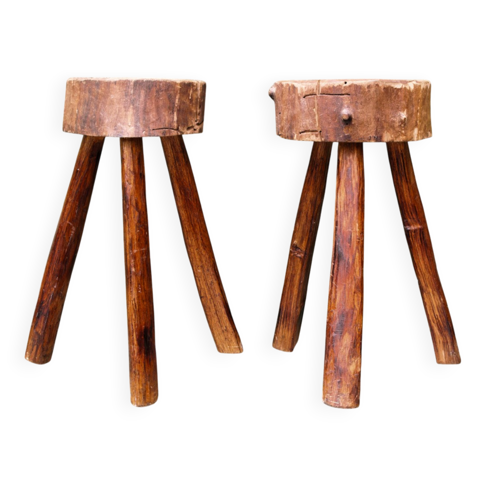 Pair of brutalist stools, tripods
