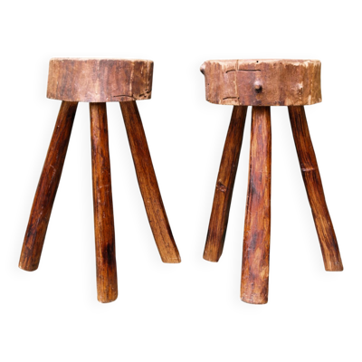 Paire de tabourets tripodes brutalistes