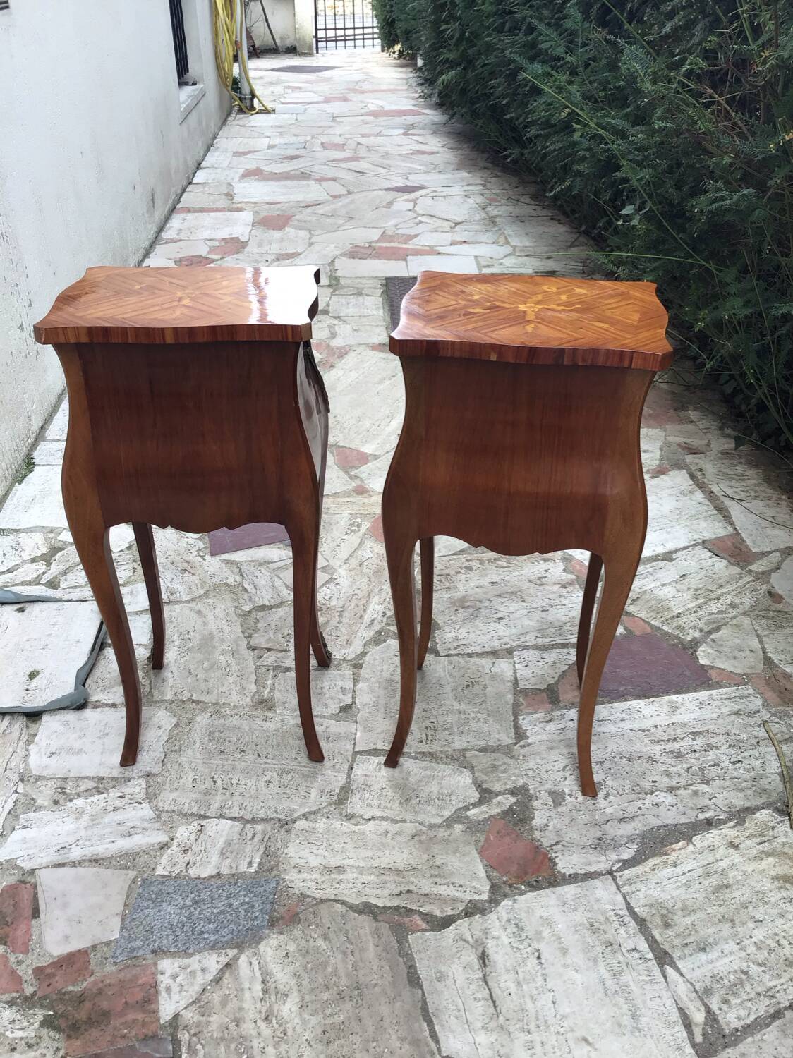 Pair of Louis XV style marquetry bedside tables