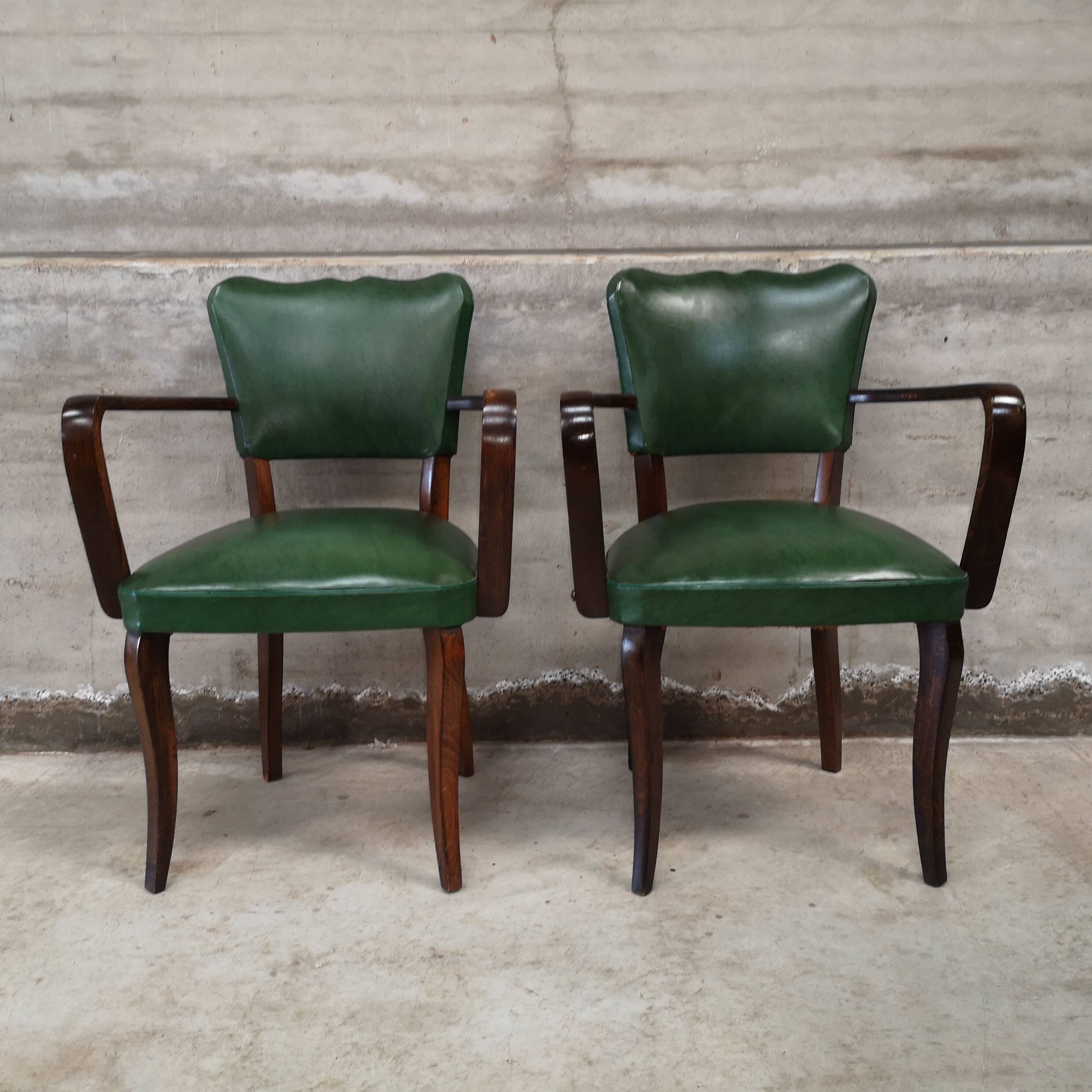 Pair of vintage green bridge armchairs