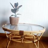Table basse en rotin vintage 1970