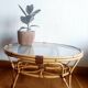 Table basse en rotin vintage 1970