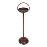 Vintage Wooden Ashtray Stand with Braided Leather Handle. Italy 1950s