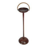 Vintage Wooden Ashtray Stand with Braided Leather Handle. Italy 1950s