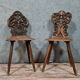 Set of chairs called Sgabello Renaissance style in solid walnut around 1850