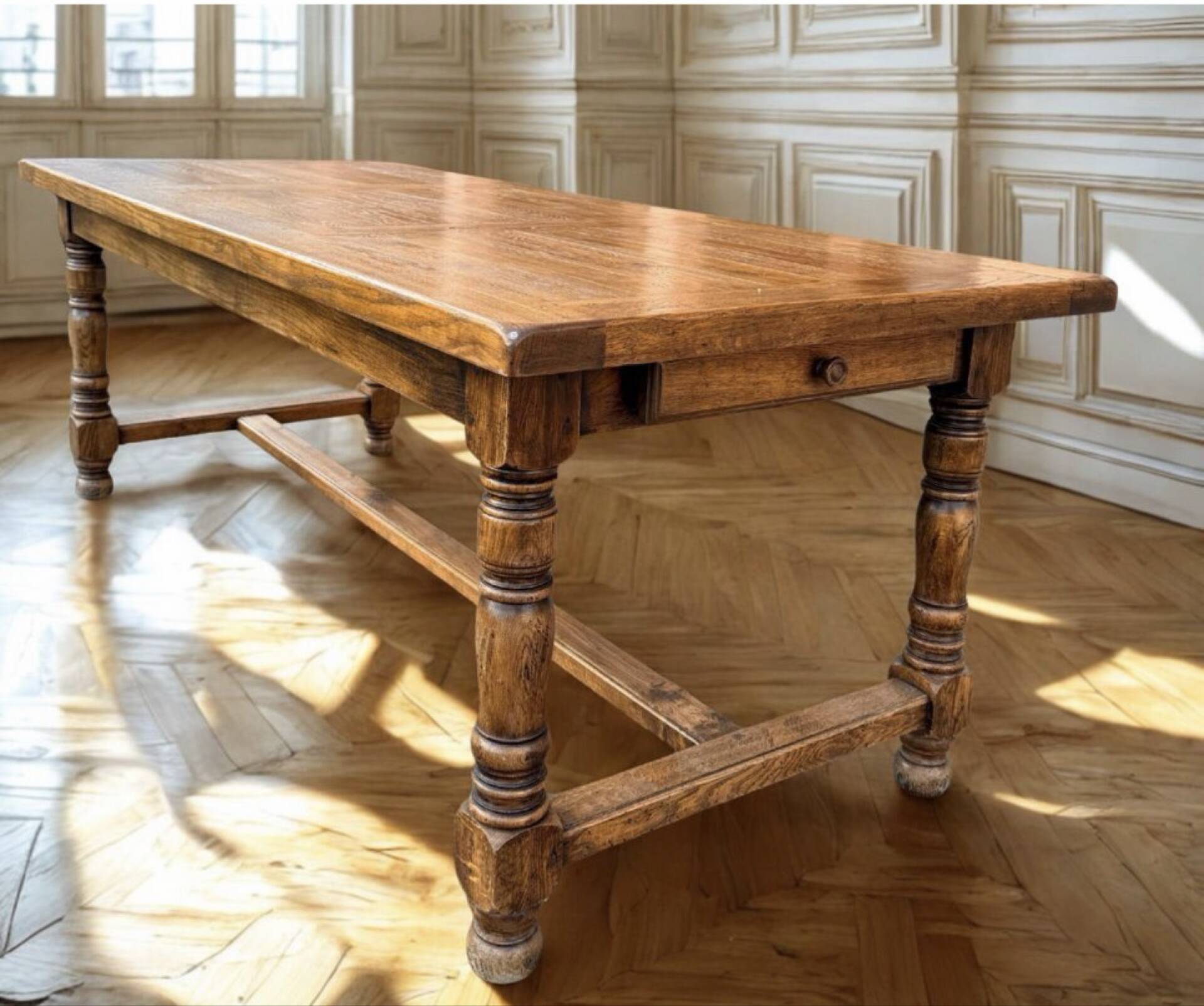 Large farmhouse table made of solid wood