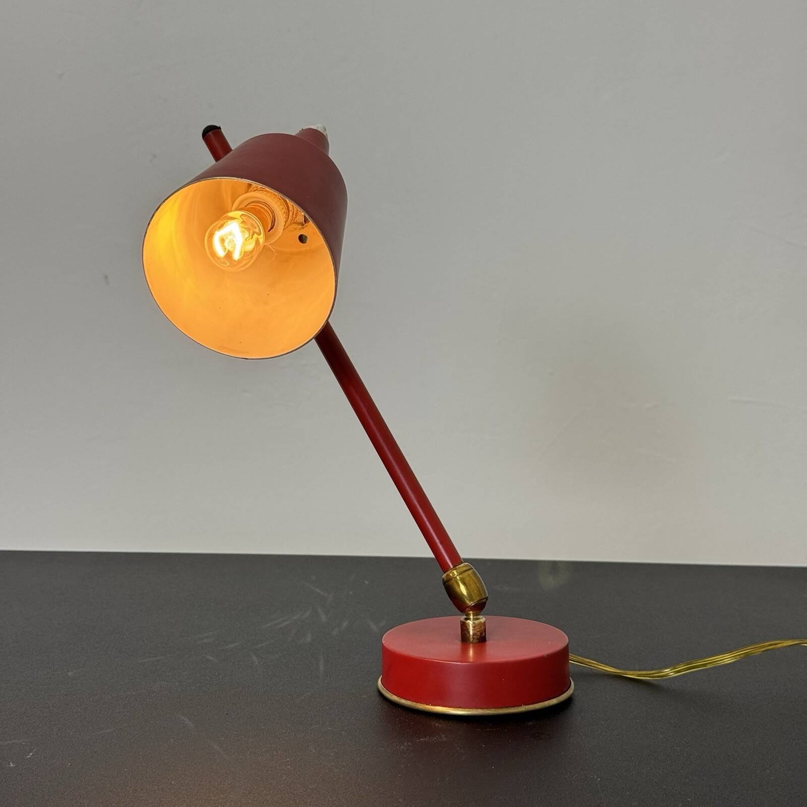Stilux Milano Table Lamp 1950s Red Double Jointed Conical Shade
