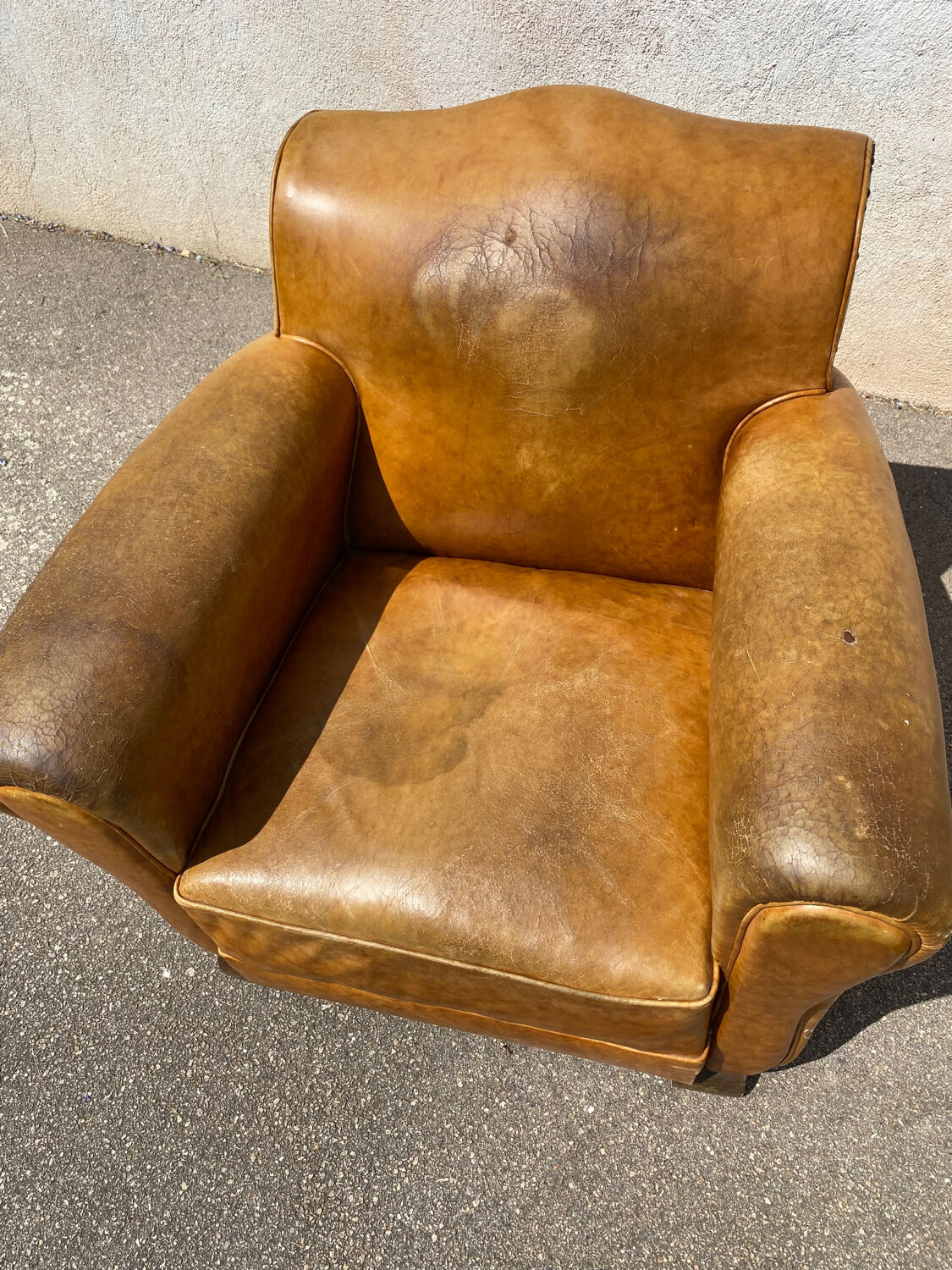 Fauteuil club cuir havane vintage