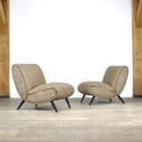 Pair Of Norman Bel Geddes Armchairs In Birch Wood & Original Wool Fabric, 1950s