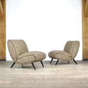 Pair Of Norman Bel Geddes Armchairs In Birch Wood & Original Wool Fabric, 1950s