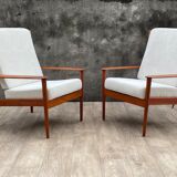 Pair of Scandinavian armchairs "PJ56" with high back by Grete Jalk for Poul Jeppesen