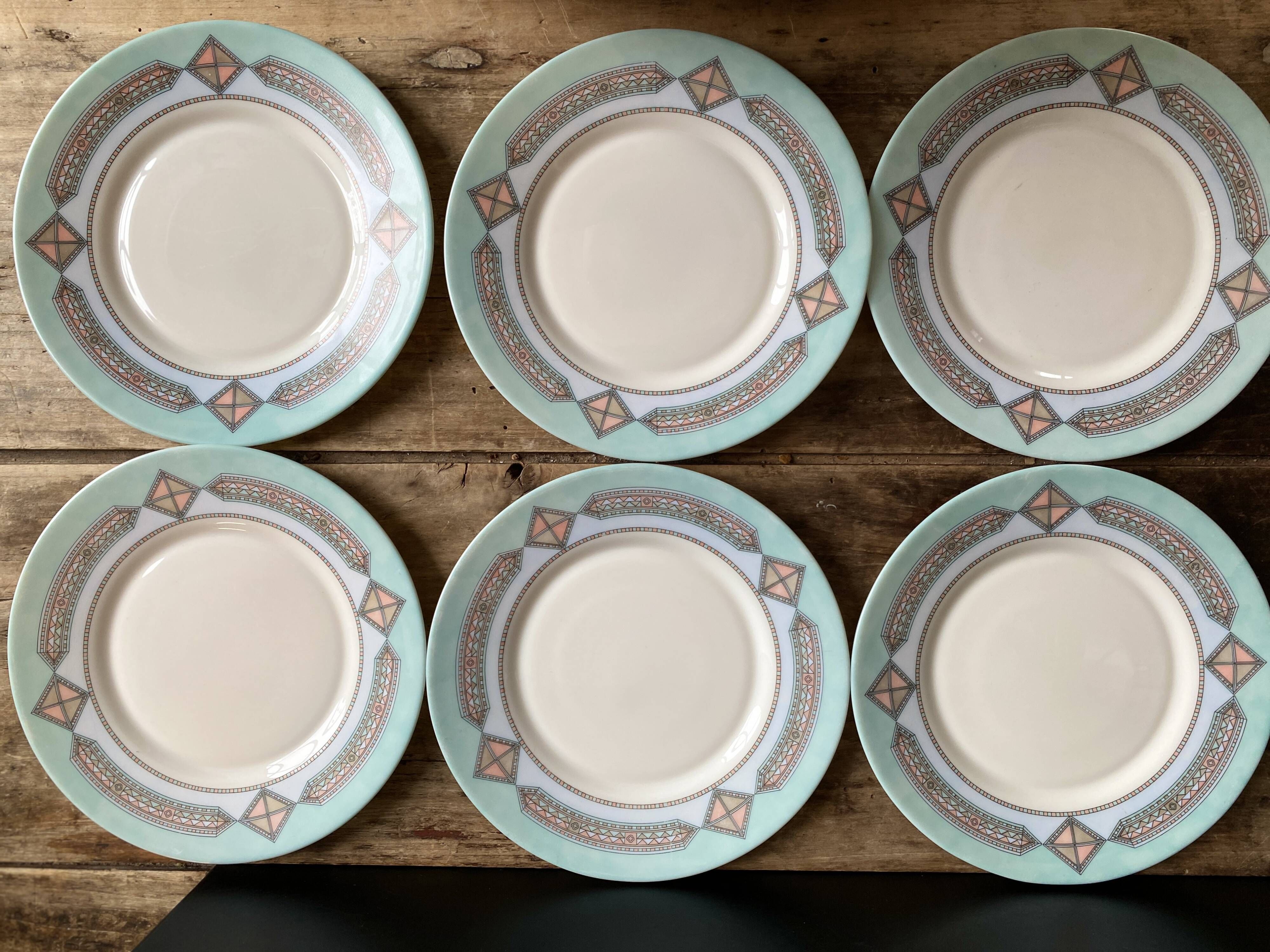 Set of 6 dessert plates Arcopal France – Aztec Vintage 90s model