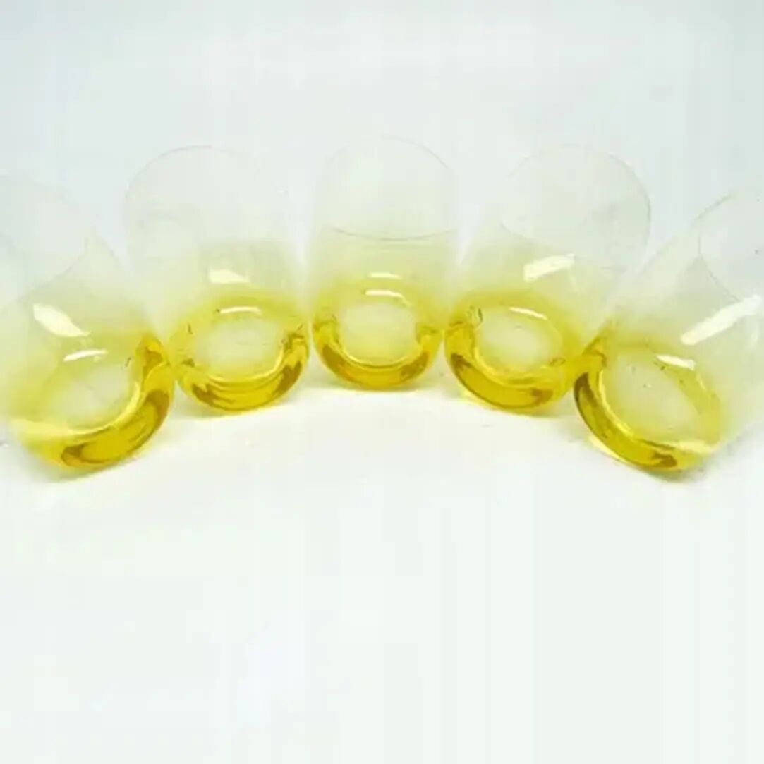 Set of literatka glasses, mid-century modern, yellow glass, Czechoslovakia, 1950s