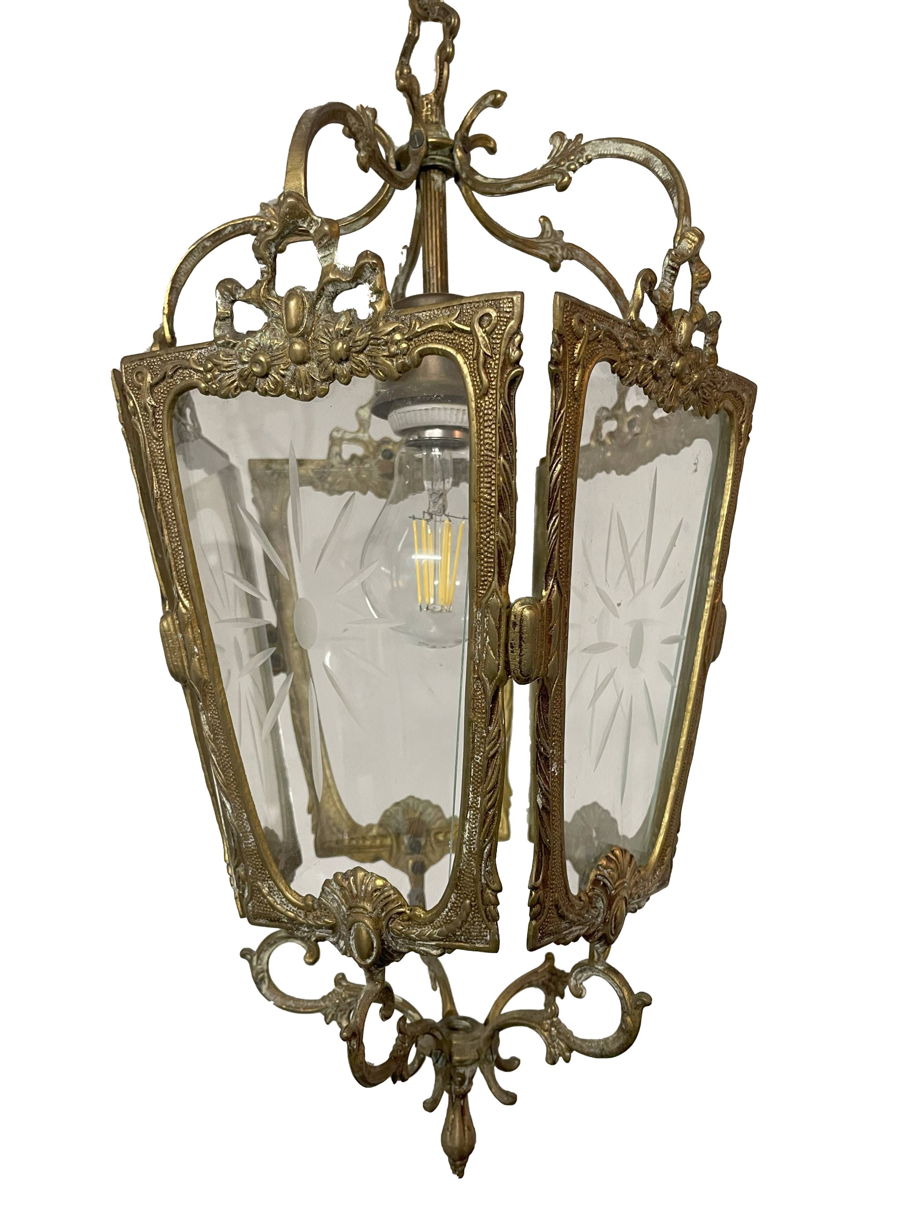 Antique Louis XV style brass lantern chandelier - Vintage