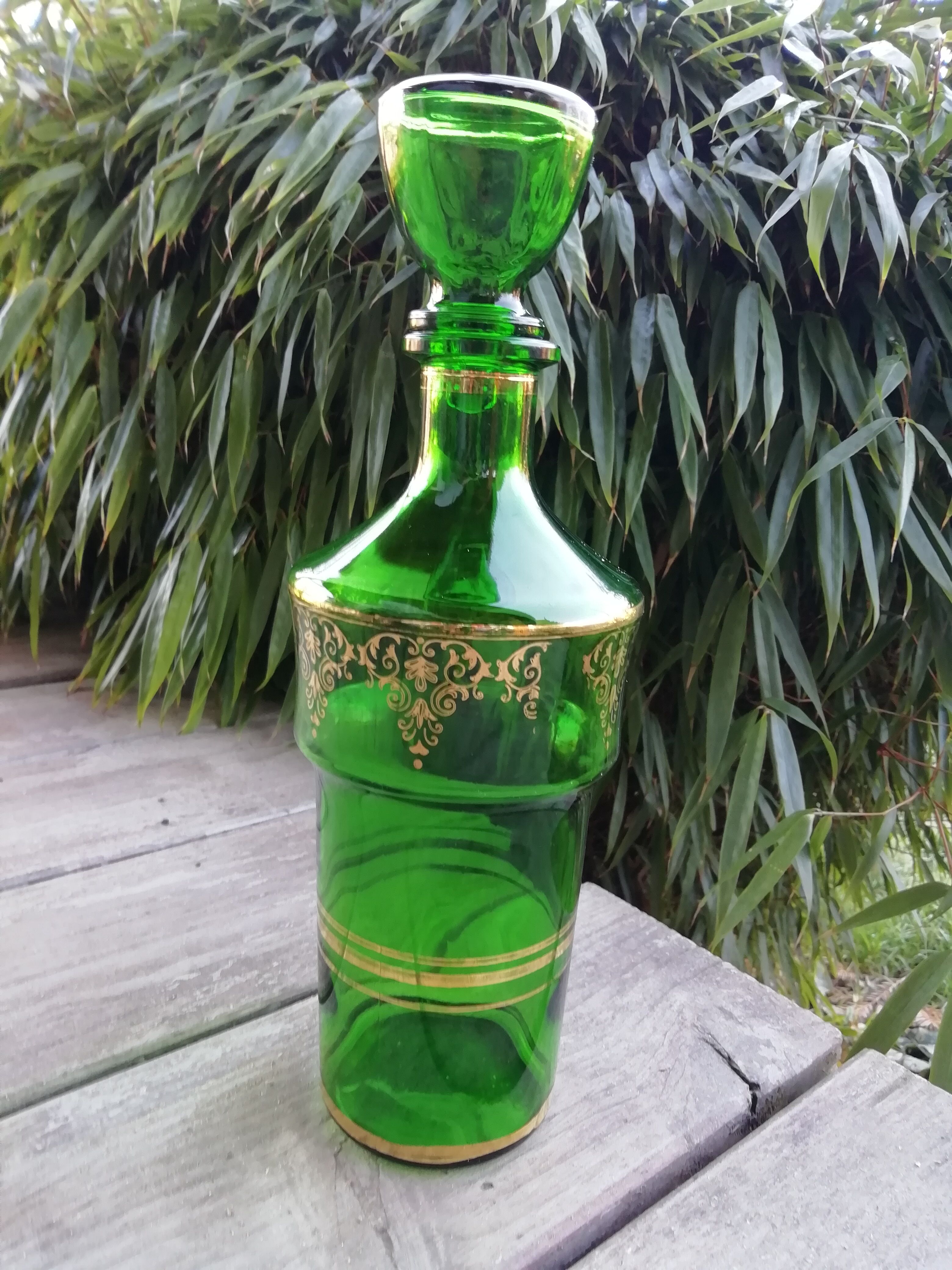 Green glass decanter