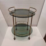 Auxiliary table / Barcart / Camarera Mid-century, Latón golden and crystal ahumado, 70's – Italia