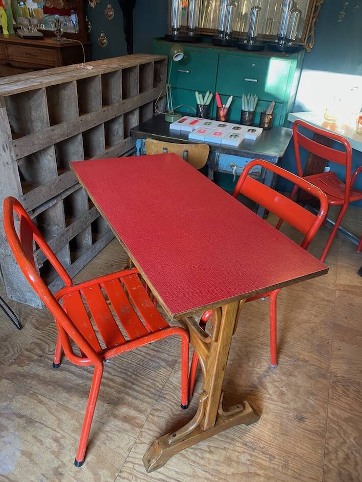 Red Formica bistro table 1950