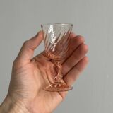 6 liqueur stemmed glasses in twisted pink glass, rosaline.