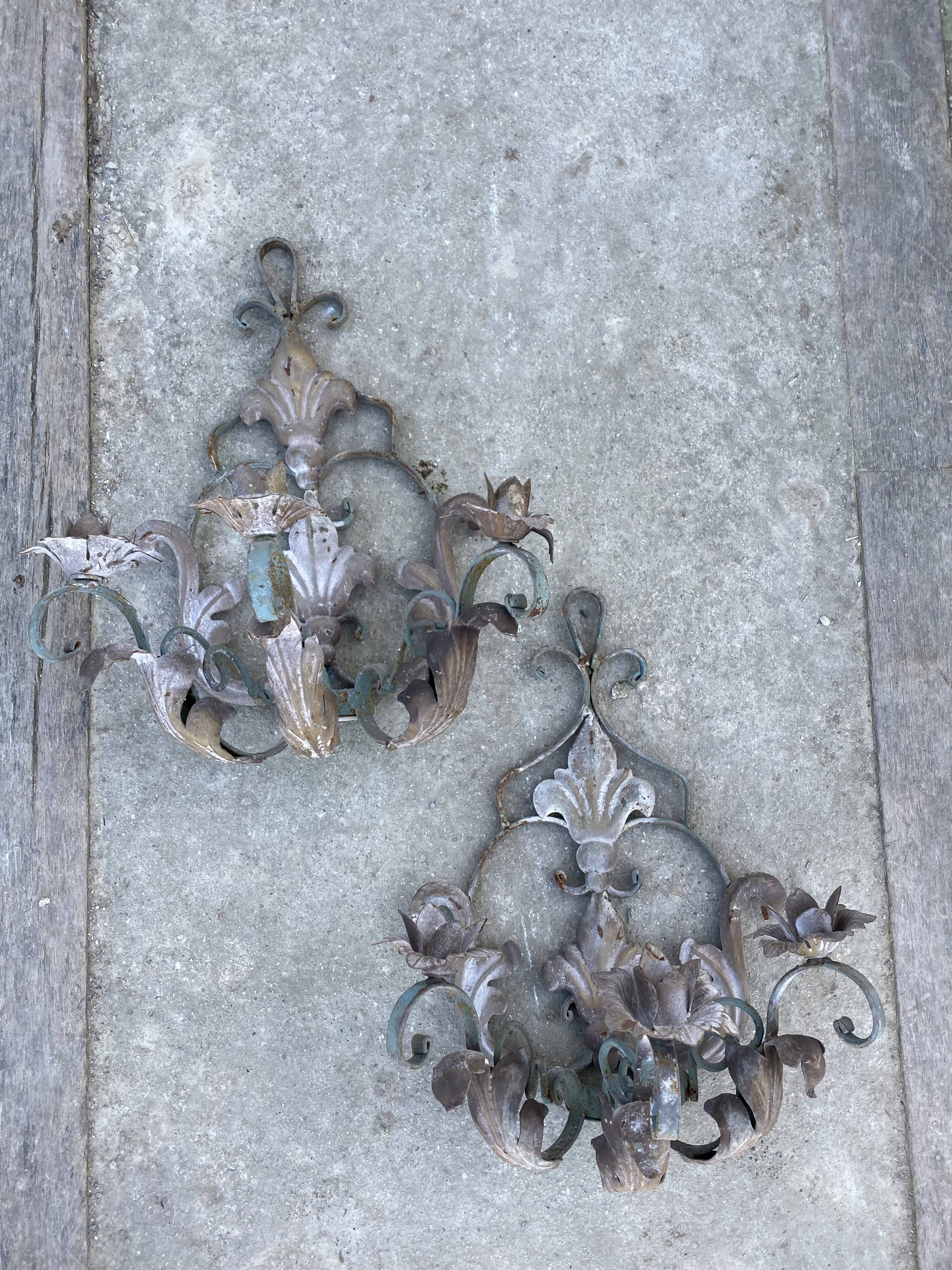 Pair of wrought iron wall lamps 1940