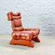 Brutalist Sculptured Brazilian Style Cognac Leather Lounge Chair, 1970s