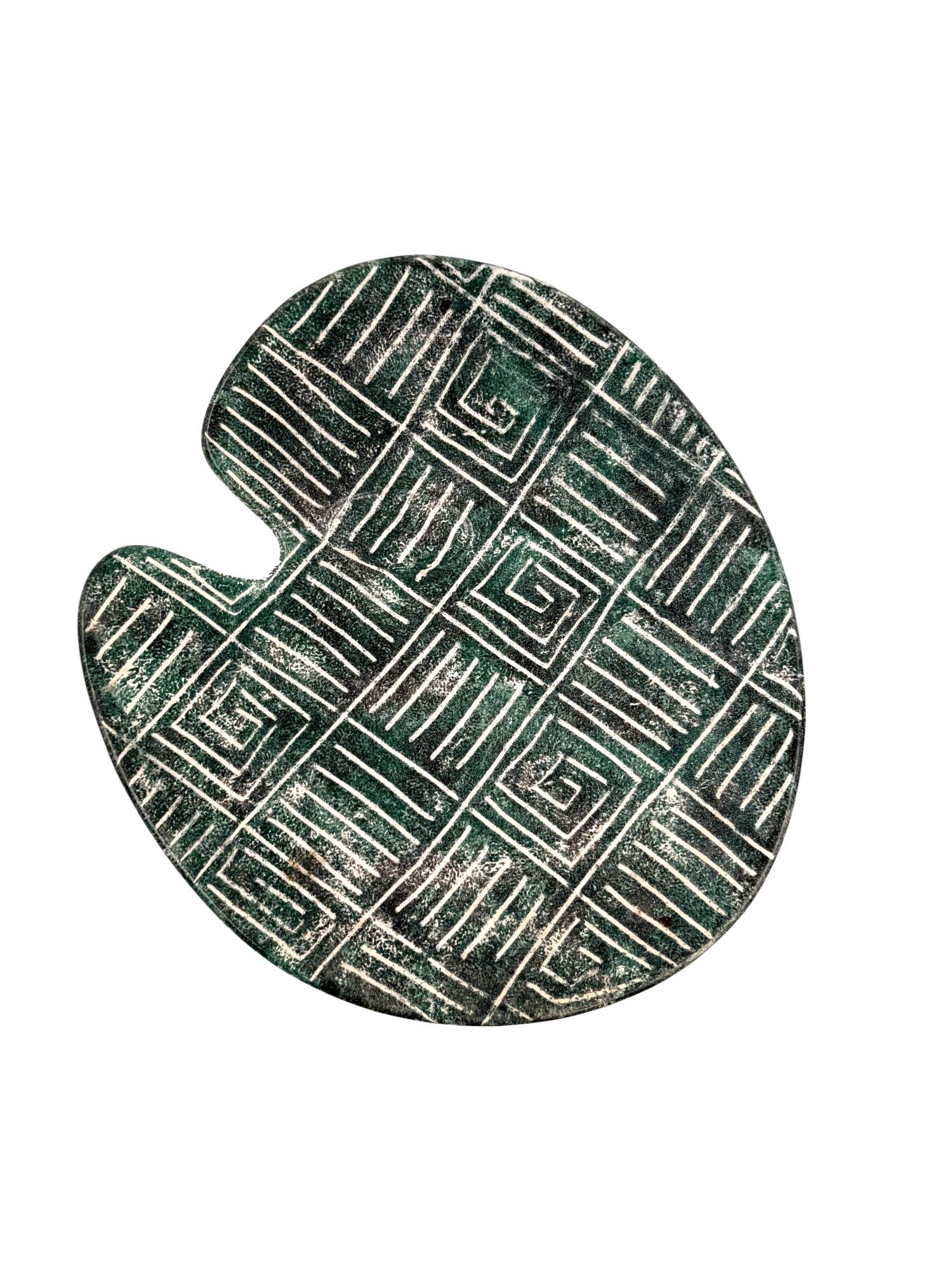 Mid-century Modern green ceramic plate, France 1960s