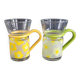 Pair of glass teacups with plastic handles