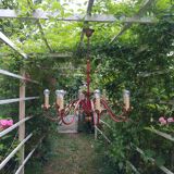 Chandelier gilded sheet metal masca Italy 60s Hollywood regency