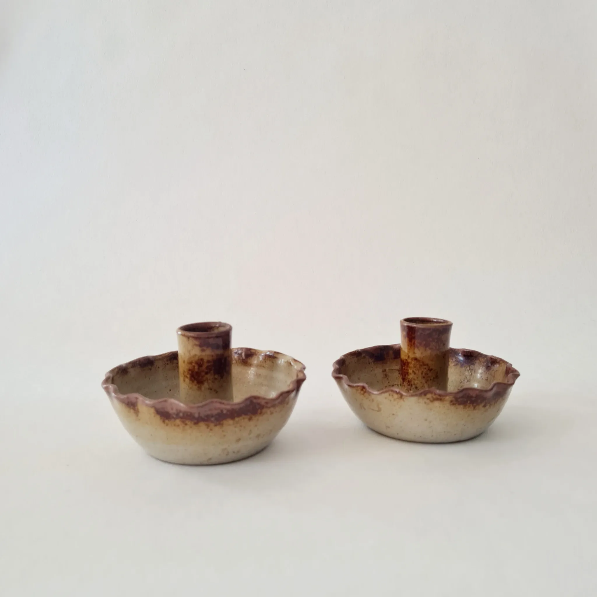 Pair of antique candlesticks / candle holders in stoneware – 1960s/70s