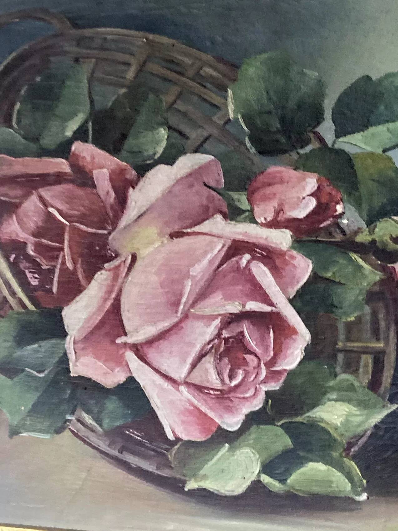 Antique painting - still life with roses - oil painting - 1940s