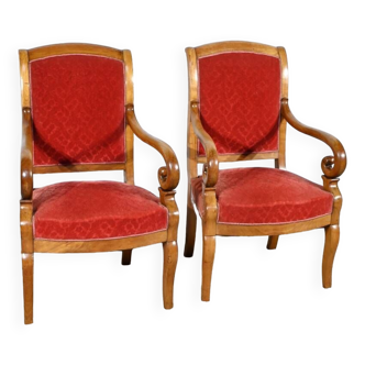 Pair of Cherry Wood Armchairs, Louis Philippe Period – 1st Part 19th