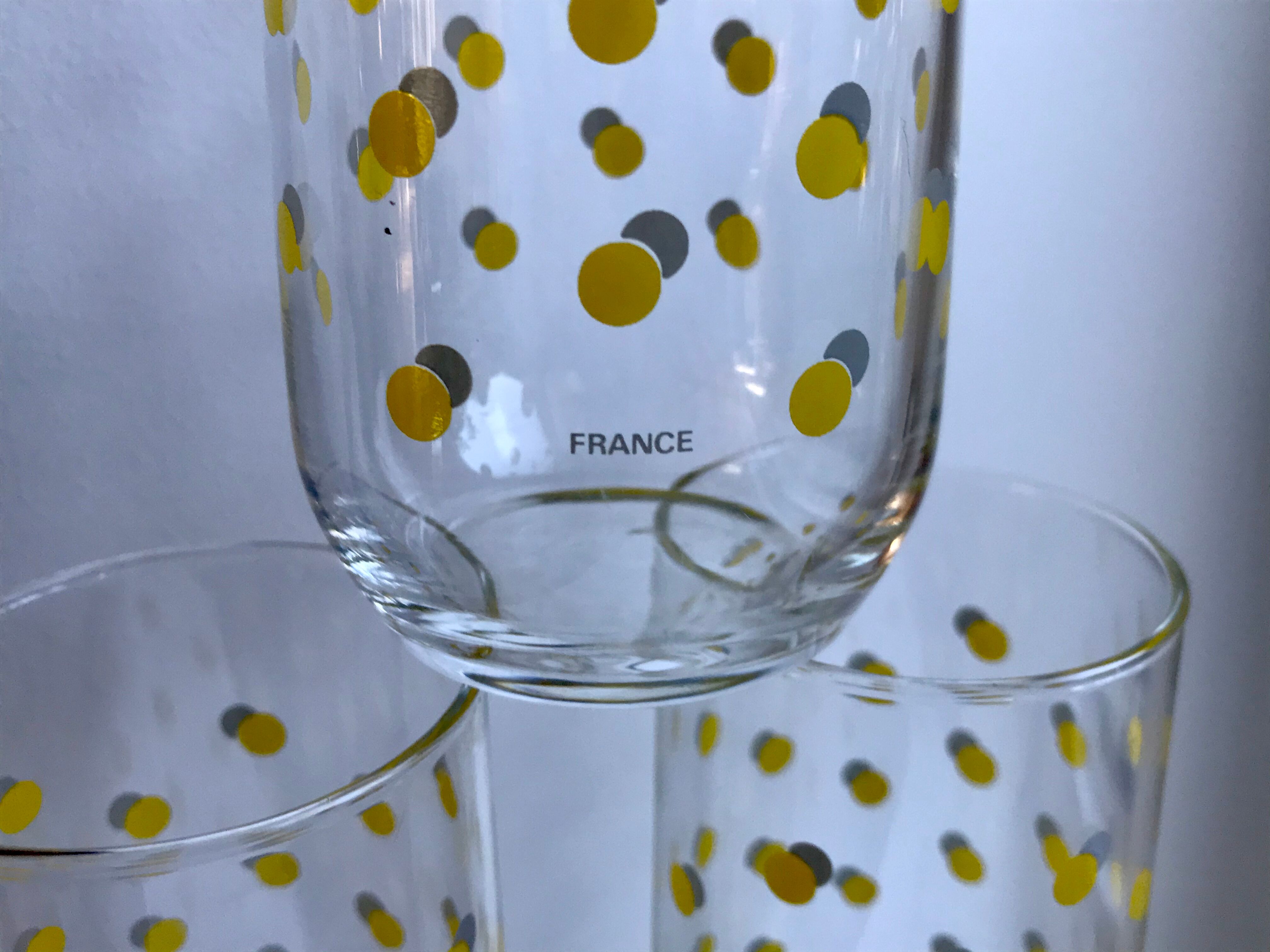 Set of 6 glasses with yellow weights made in france 70s