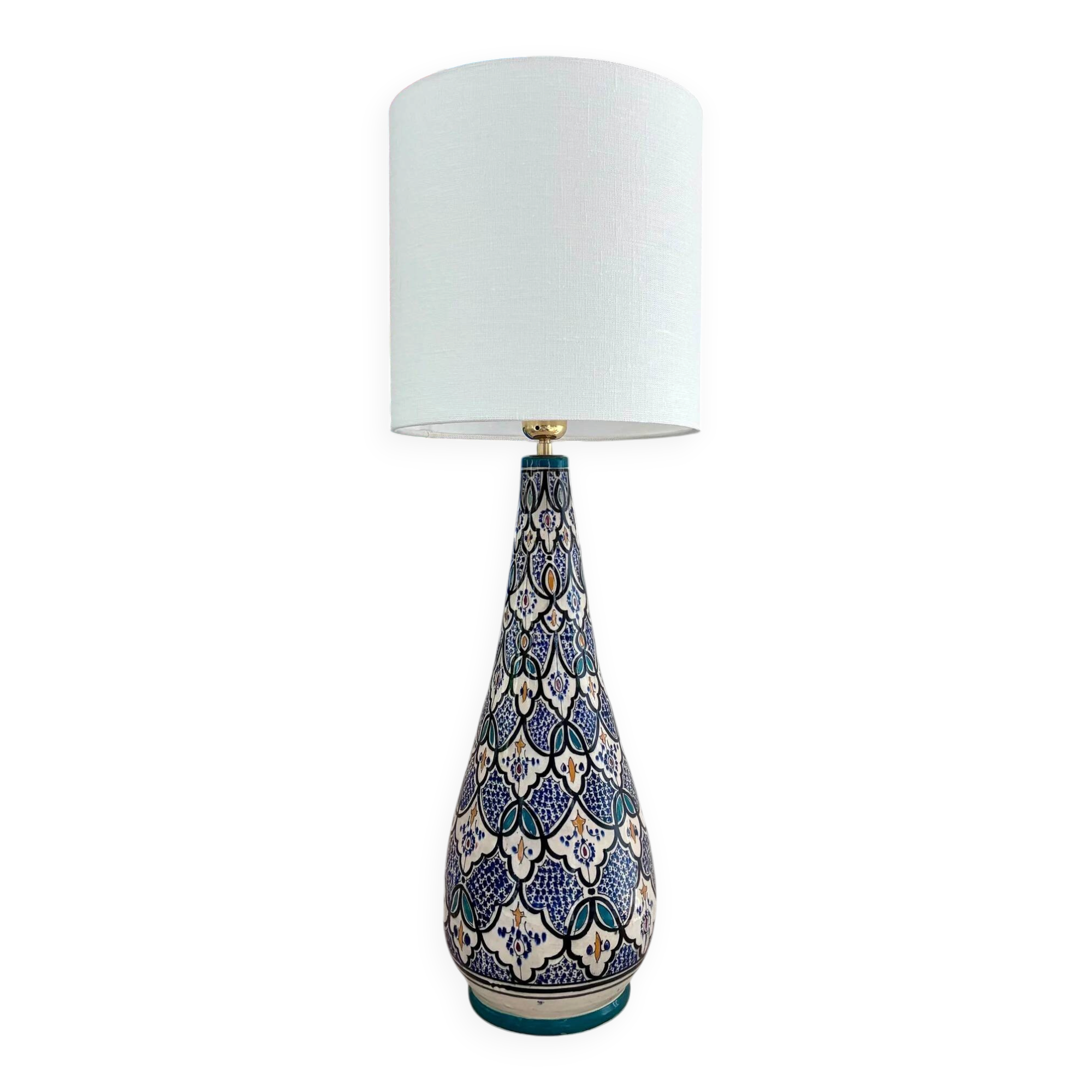 Large Moroccan lamp in glazed ceramic - 1970.