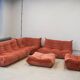 Coral corduroy Togo living room set by Michel Ducaroy for Ligne Roset, 1979, set of 5
