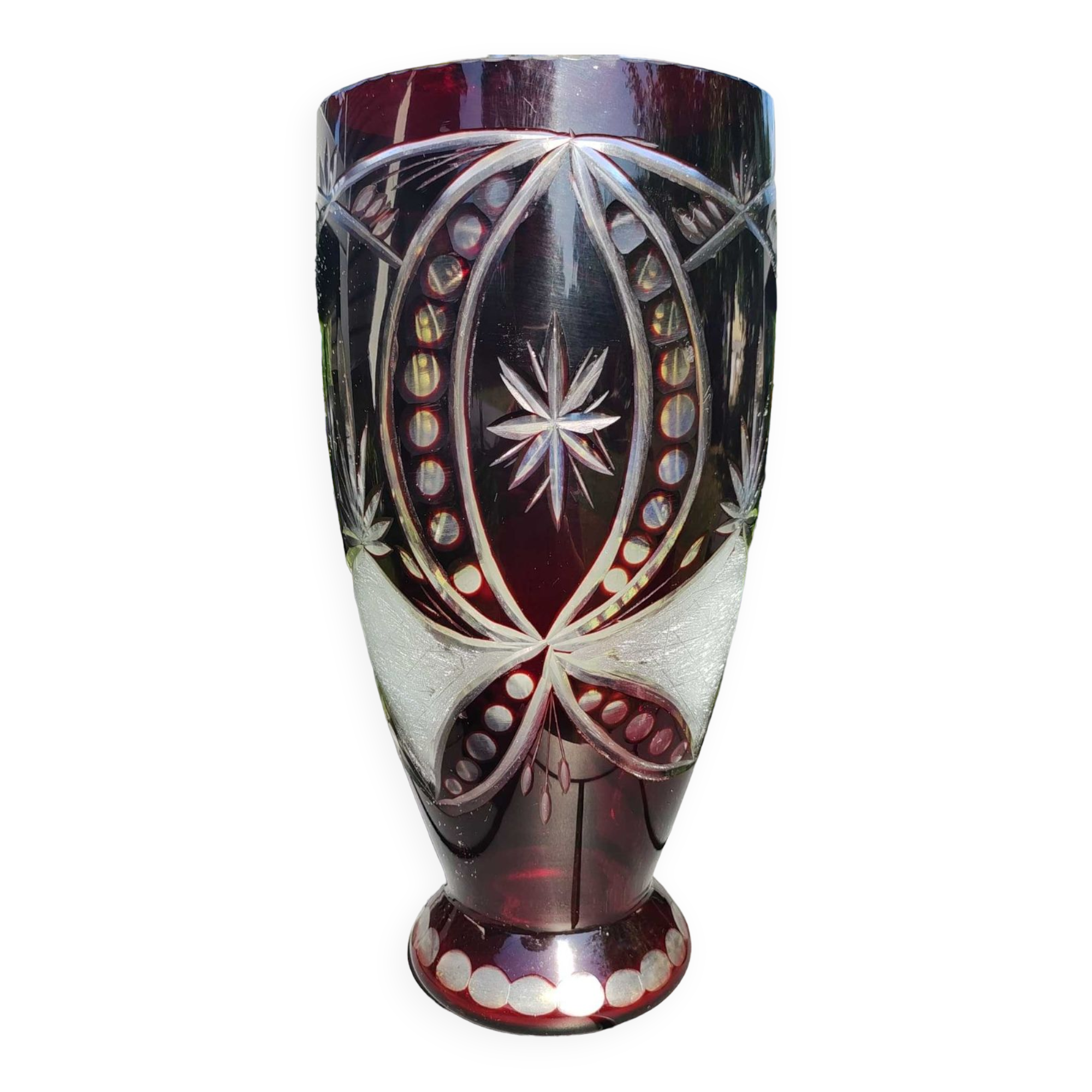 Bohemian/Czech Boho crystal vase, Burgundy red, vintage