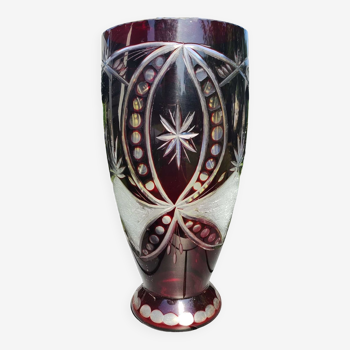 Vase en cristal de Bohème/Boho tchèque, Rouge bordeaux, vintage