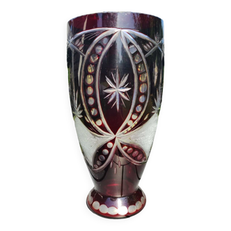 Bohemian/Czech Boho crystal vase, Burgundy red, vintage