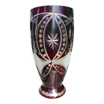 Vase en cristal de Bohème/Boho tchèque, Rouge bordeaux, vintage