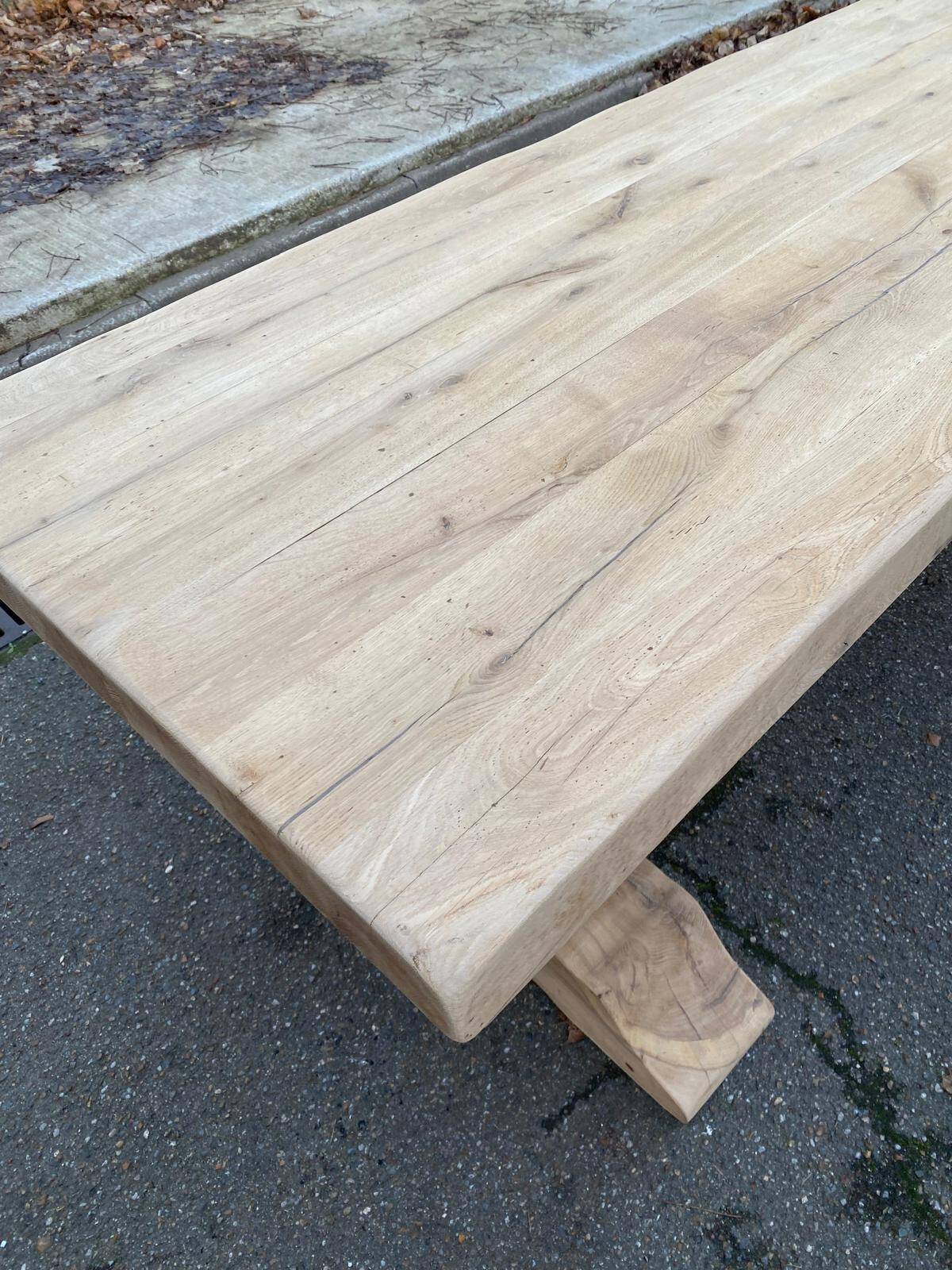 Restored 19th-century monastery dining table in solid oak, 220cm