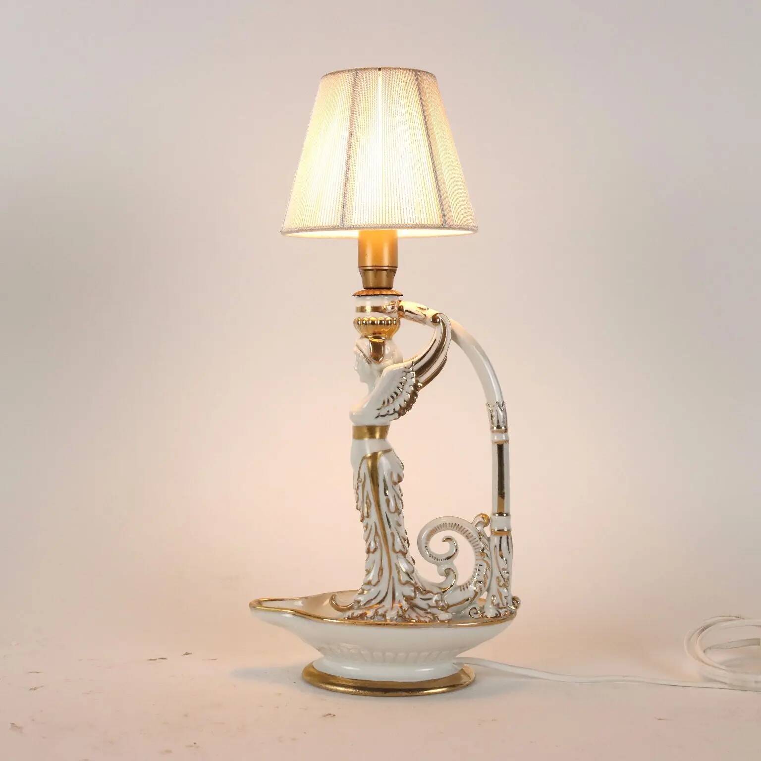 Pair of neoclassical style lamps in porcelain, Italy, 20th century