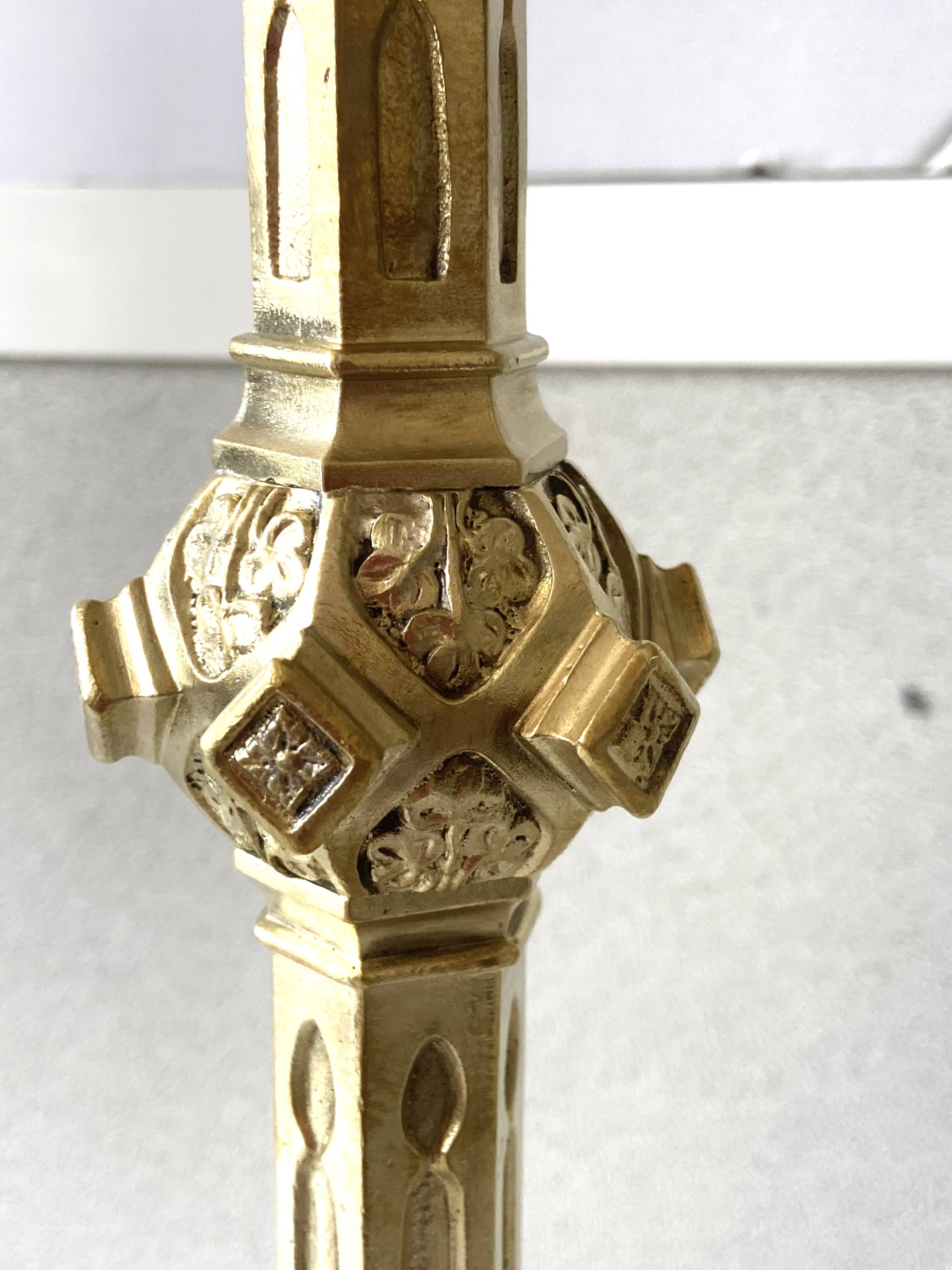 Pair of Antique Gothic Revival Candle Holders in Gold Bronze