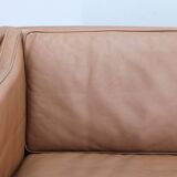 Canapé 3 places danois des années 1970 en cuir marron avec structure en hêtre