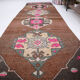 Geometric brown oushak runner rug, 97x326cm
