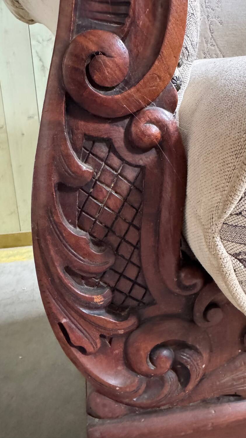 Mahogany wood/fabric bench circa 1900