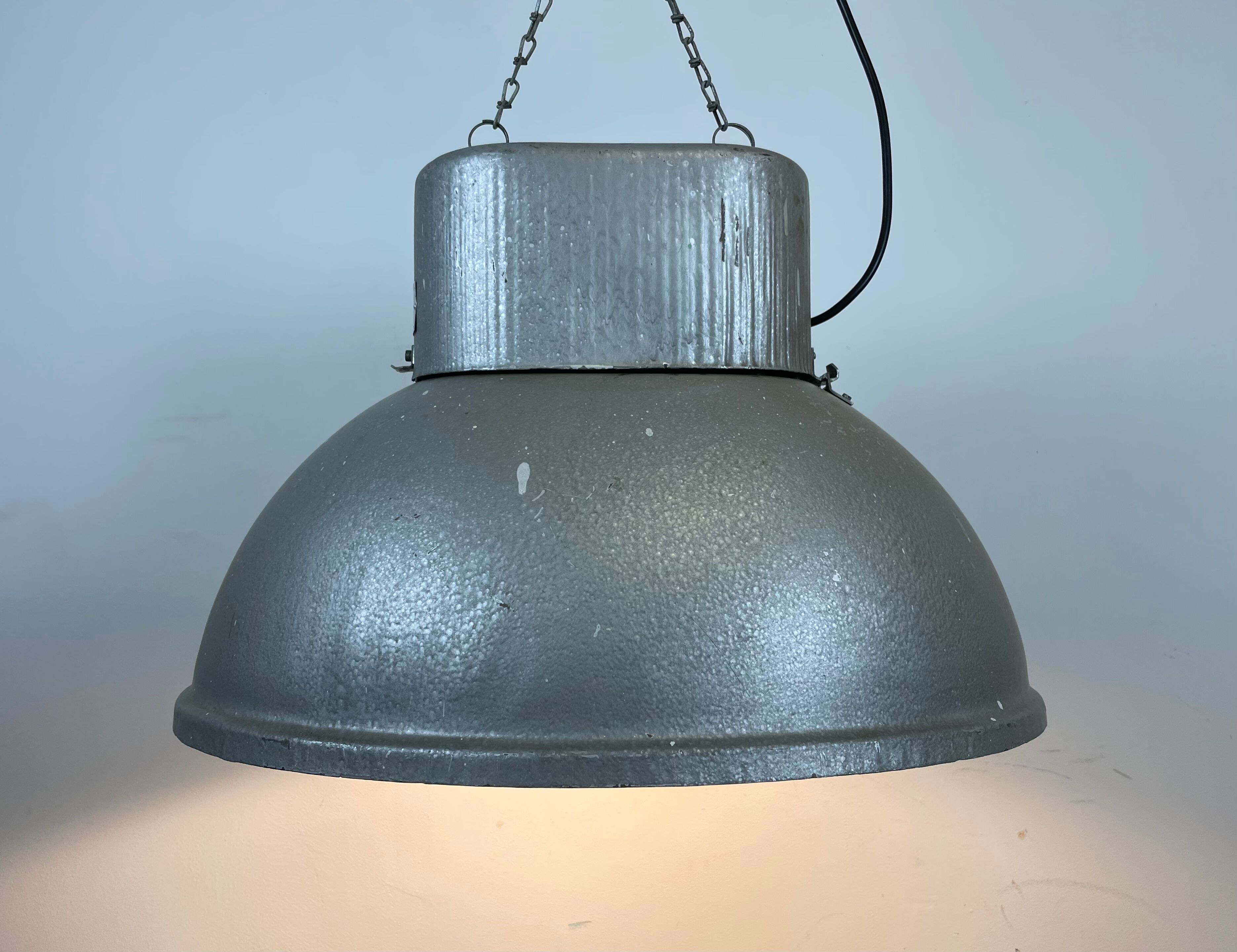 Oval industrial polish factory pendant lamp from mesko, 1970s