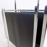 Zeitungsständer aus Chrom und schwarzem Leder