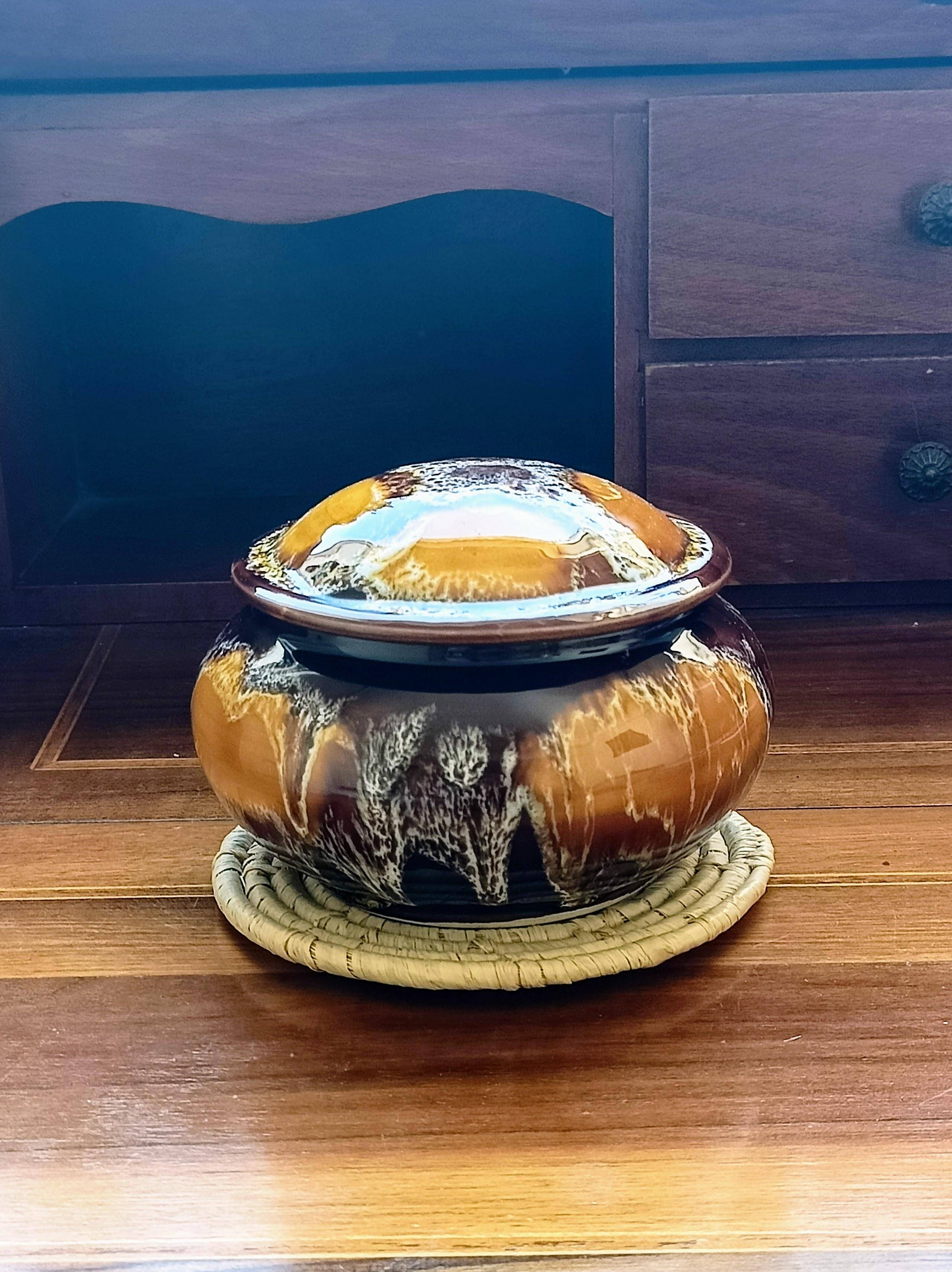 Mid-Century Vallauris Ceramic Box with Earthy Glaze, France, 1950s