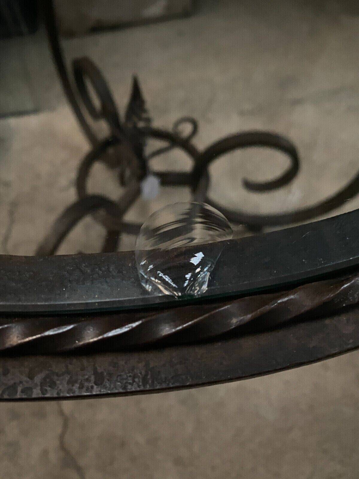 Ironwork pedestal table 1930 Art Deco glass top