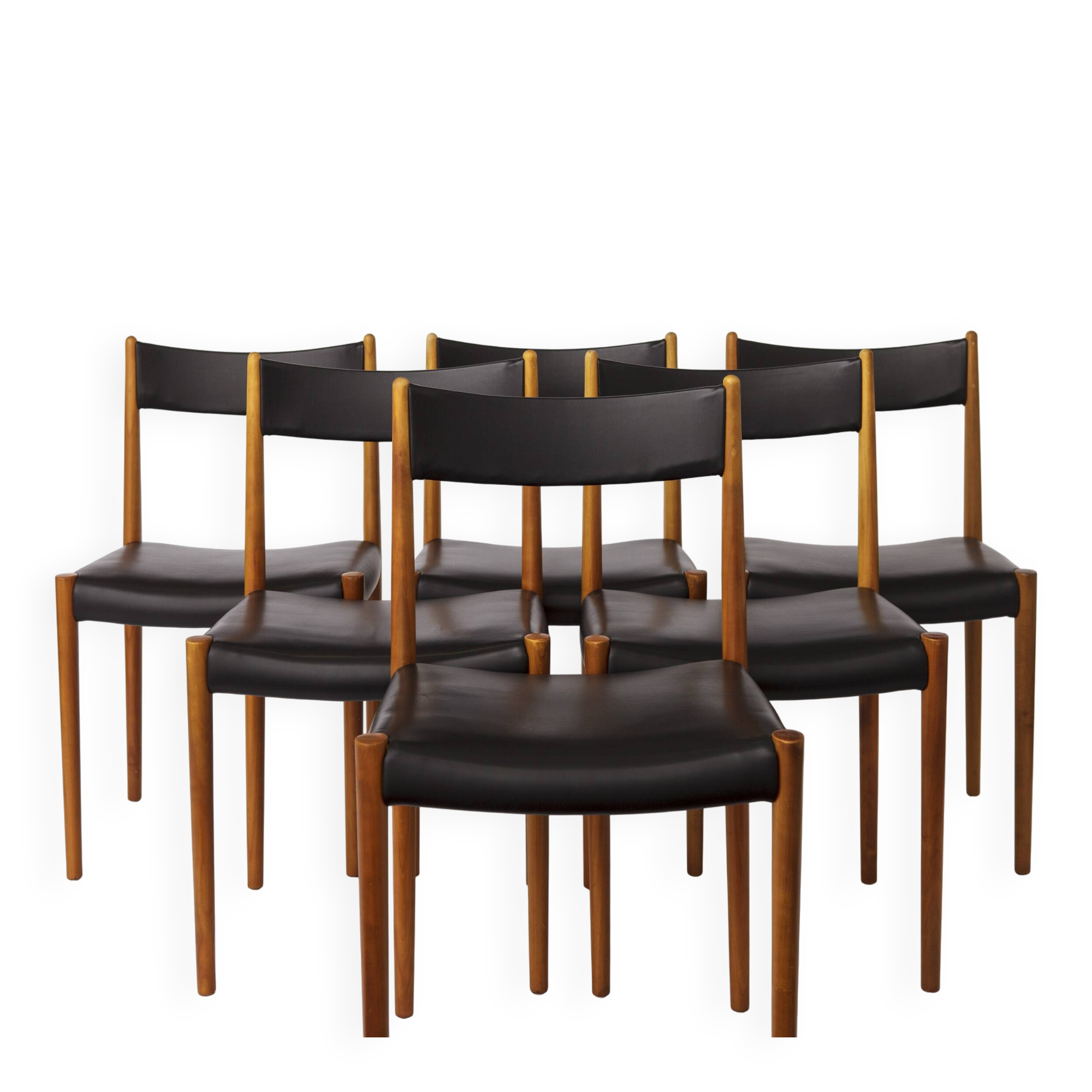 6 Vintage German Dining Chairs by Lübke, 1970s, Beech Wood & Faux Leather